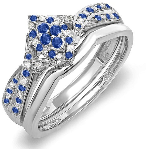 DazzlingRock Collection Damen Sterling Silber Blauer Saphir & Weißes Diamant Marquise Form Verlobungsring-Set 9
