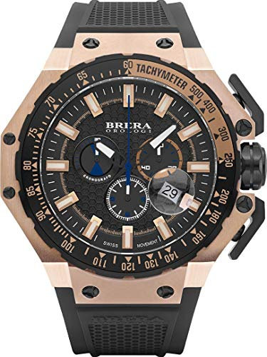 BRERA OROLOGI Orologio Uomo Acciaio Cassa Oro Rosa Analogico al Quarzo Cinturino in Gomma mod. Granturismo Brgtc5408