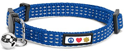 Pawtitas Reflektierendes Katzenhalsband mit Sicherheitsschnalle und Abnehmbarer Glocke Katzenhalsband Kätzchenhalsband Blau Katzenhalsband