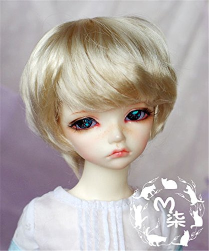 Tita-Doremi Ball-jointed Doll BJD Perücke Puppen Haarteil Für 1/4 7-8 inch Mini SD10 MDD MSD Volks AOD Minifee DOD LUTS DZ Doll Blonde Mohair Doll Toy Head Wig Hair(Perücke Nur,Keine Puppe)