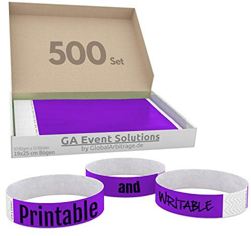 500 Eintrittsbänder aus Tyvek zum selbst gestalten und bedrucken in Lila von GA Event Solutions - Party Einlassbänder, Festival Armbänder für dein Event