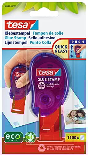 Tesa Timbro Colla - Colla a Timbro per il Fissaggio Permanente di Carta, Foto, Cartone e Appunti - 1.100 Timbri Adesivi - Imballaggio Eco - Compatibile