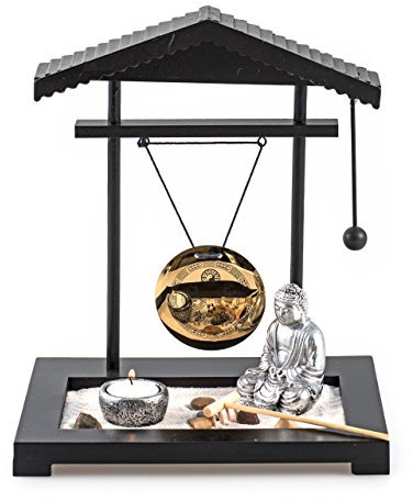 pajoma Zen-Garten mit Buddha-Figur | Inklusive Gong, Sand, Steinen, Kerze und Rechen | Dekoration und Entspannung, 27 x 20 x 30 cm | Hochwertiges Geschenkset