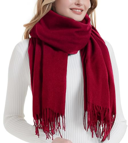 Landisun Schal für Damen, Winter, Pashmina, Schal, Wraps, Winter, Kaschmir, Hochzeit, warm, Weihnachten, Burgunder, Regulär