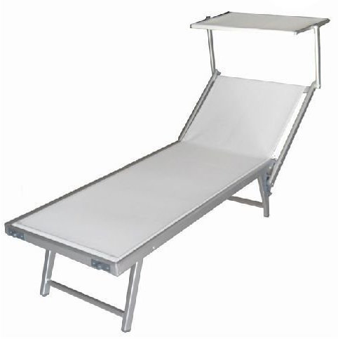 Sonnenliege mit Sonnendach Aluminium Rohr und Tuch in Textilene Weiß PLAYA