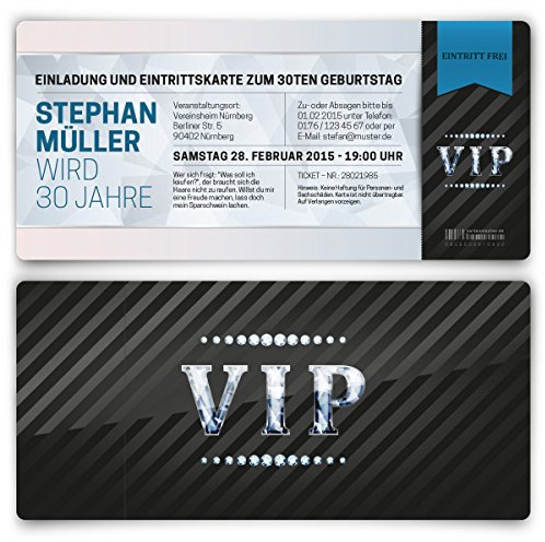Kartenmachen.de Einladungskarten zum Geburtstag (10 Stück) VIP Karte Ticket Einladung mit UV-Lack, edel