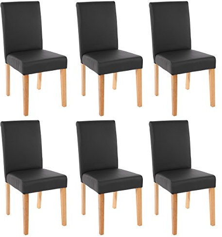Mendler 6er-Set Esszimmerstuhl Stuhl Küchenstuhl Littau - Kunstleder, schwarz matt, helle Beine