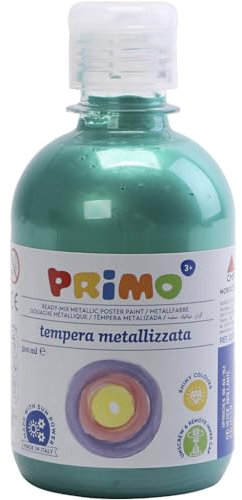 PRIMO Schulmalfarbe für Kinder | wasserlösliche Tempera-Farbe im Metallic-Look | 300 ml Flasche mit Dosierverschluss (grün)