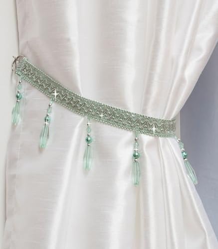 John Aird PAIR (x2) Crystal Beaded Curtain Tie Back (Pastel Green)