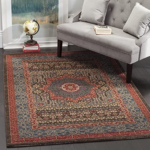 SAFAVIEH Traditionell Teppich für Wohnzimmer, Esszimmer, Schlafzimmer - Mahal Collection, Kurzer Flor, Marineblau und Rot, 122 X 170 cm