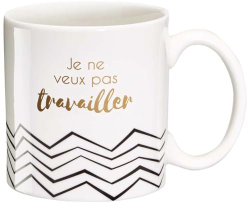 DRAEGER PARIS - Mug en Porcelaine Fine - Black & Gold - Je ne veux pas travailler - Idée cadeau Ami, Collègue, Manager, Anniversaire - Pause Café, Détente, Humour, Fun - 350 ml -Avec Boîte Cadeau