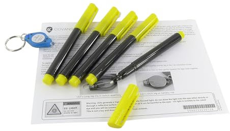 Covans 5 x UV Ink Permanent Marker Pen. Ultra Violet Security Markers. Complimentary UV Blacklight Keyring LED Light Torch