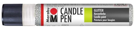 Marabu 18050009582 - Candle Pen Glitter Silber, Kerzenpen, cremig, weiche Wachsmalfarbe, auf Wasserbasis, lichtecht, geruchsneutral, wetterfest, kinderleichte Kerzendeko, 25 ml