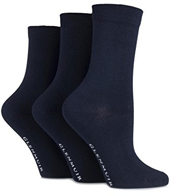 Glenmuir Women's Classic Bamboo Socks Plain 3 Pairs Navy 4-8