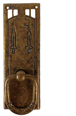 Holzando Jugendstil Möbelgriff Schlüsselschild aus Messing antik Patina (9028/A4.01)