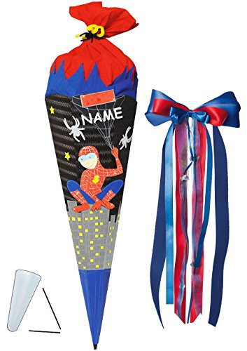 alles-meine.de GmbH BASTELSET Schultüte - Spider Figur/Mann - 85 cm - incl. großer Schleife + Name - mit/ohne Kunststoff Spitze - Zuckertüte - Set zum selber Basteln - 6 ..