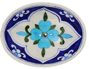 Seifenschale blau aus handbemalter Keramik mit Löchern für den Wasserablauf 13 x 9,5 x 2 cm