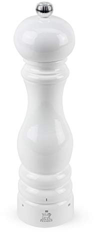 Dekomiro Peugeot 27827 Paris Pfeffermühle mit u-Select weiß 22 cm Geschenkset mit 20 gr. Tellicherry-Chili-Pfeffer