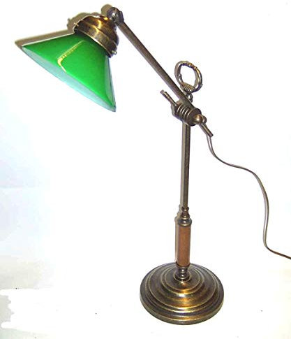 Lámpara de escritorio, mesa, de cristal verde, modelo Churchill, de latón bruñido