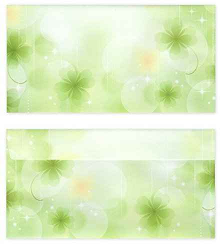25 Stück Premium Briefumschläge (UMS-5135) DIN lang (110 X 220mm) Kleeblätter grün Glück Sterne Briefhüllen Kuvert, ohne Fenster, haftklebend, 80g/m²