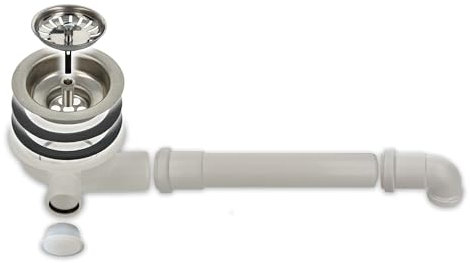 tecuro Bonde d'évier de 114 mm de diamètre avec sortie économiseur d'espace et raccord d'appareil, peut être raccourcie, avec joints et clé de montage