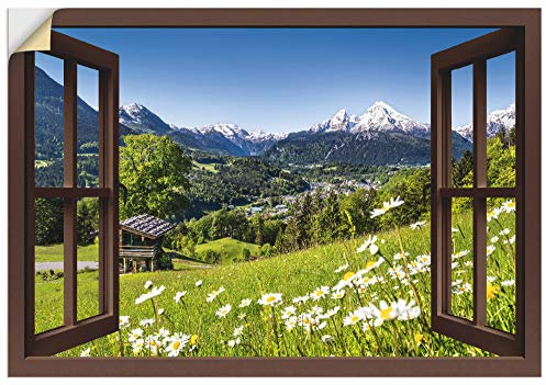 ARTland Wanddeko Wandtattoo selbstklebende Vinylfolie 130x90 cm Fensterblick Fenster Alpen Landschaft Berge Wald Gebirge Wiese Natur T5TP