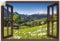 ARTland Wanddeko Wandtattoo selbstklebende Vinylfolie 130x90 cm Fensterblick Fenster Alpen Landschaft Berge Wald Gebirge Wiese Natur T5TP