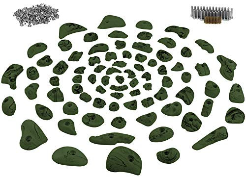 ALPIDEX 80 Klettergriffe | Inklusive Schrauben, Einschlagmuttern | Kletterfläche 6-10 m² | Griffe Größen XL - XS | Komplettset | Starterset - Farbe:grün-meliert