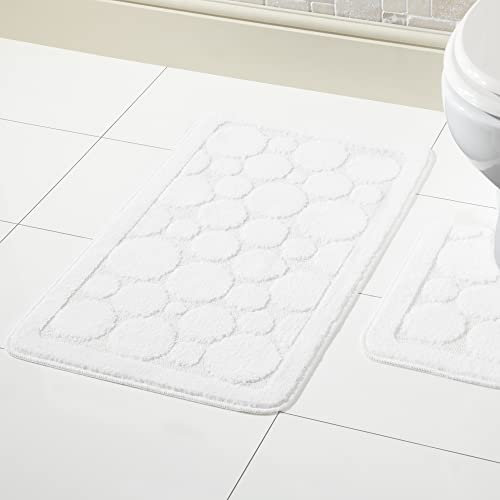 Olivia Rocco Cali Bubbles 2 Piece Bath Mat & Pedestal Set Non Slip Soft Absorbent Toilet Bathroom Mats Sets (White)