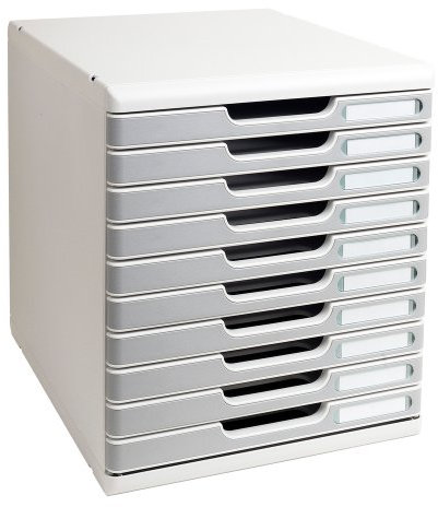 Exacompta 302041D Ablagebox Modulo mit 10 Schubladen für DIN A4+ Dokumente. Belastbare Schubladenbox mit hoher Kapazität für mehr Platz auf dem Schreibtisch grau/steingrau