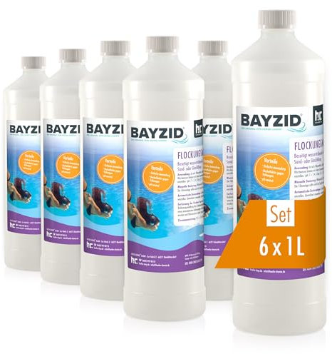 Höfer Chemie BAYZID® 6 litres (6 x 1 L) Floculant Liquide pour Piscine - Clarifiant Ultra - Efficace pour Eau Limpide, Compatible Filtres à Sable, Fabriqué en Allemagne