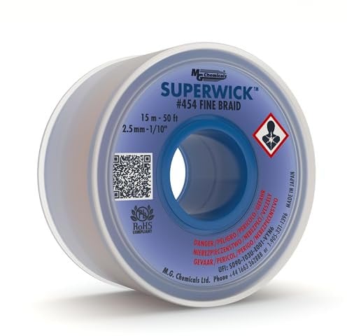 MG Chemicals Desoldering Braid #4 Fine Braid Super Wick with RMA Flux, 50' Length x 0.1 Width, Blue