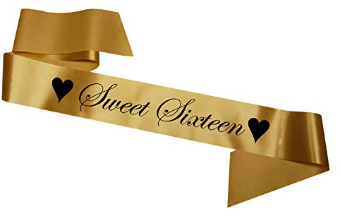 My Pretty Little Gifts Sweet Sixteen Birthday Sash: 16th Party Gift 16 Sixteenth - SB1002 - Gold