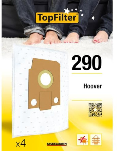 TopFilter 64290 Lot de 4 sacs aspirateur Hoover Alpina, sac aspirateur, poche aspirateur, accessoire aspirateur, Non tissé polypropylène, Carton, Caoutchouc, 30 x 26 cm