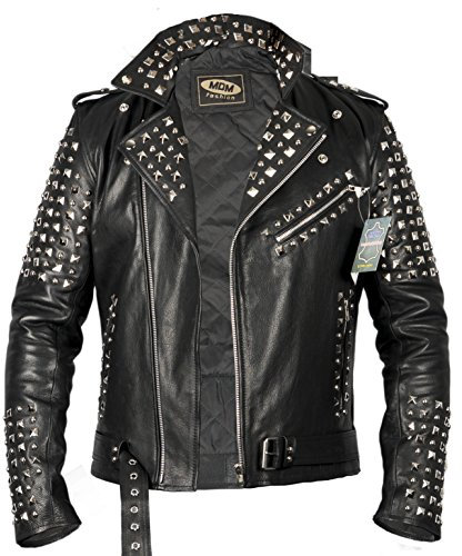 Lederjacke mit Nietenverzierung, Rocker Lederjacke, (3XL)