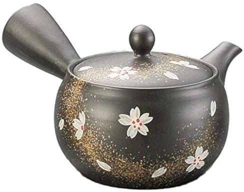 Yamakiikai Black Kyusu (Japanese Teapot) Japanese White Flowers with Gold Line Pattern with a Strainer 280cc M719 from Japan