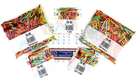 Röllchenlose Set Tombola-Komplettpaket M – 1300 bunte Lose (300 Treffer + 1000 Nieten) und 300 Nummernetiketten