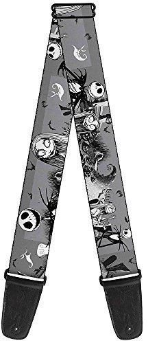 Buckle-Down GS-WDY041 Gitarrengurt Nightmare Before Christmas Jack Sally Friedhofszene Grau 5,1 cm breit 86,4-152,4 cm