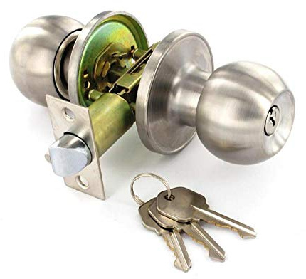 Entrance Knob Set Locking Key Door Handle Stainless Steel