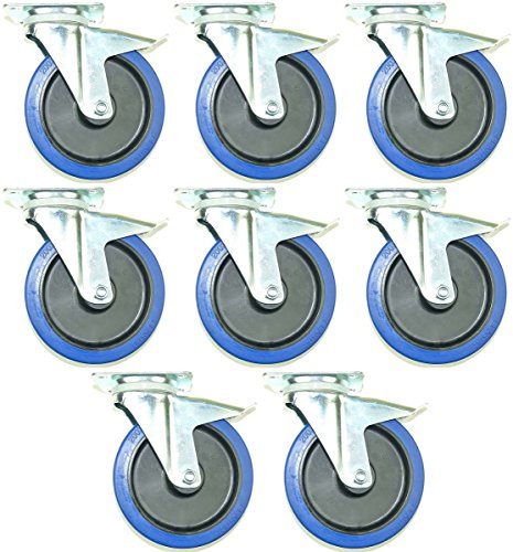 8 Stück 200mm Blue Wheels Lenkrollen mit Feststellbremse/Bremse FS Transportrollen Elastik Blau 350kg / Rad - INDUSTRIEQALITÄT (8 x Brems)