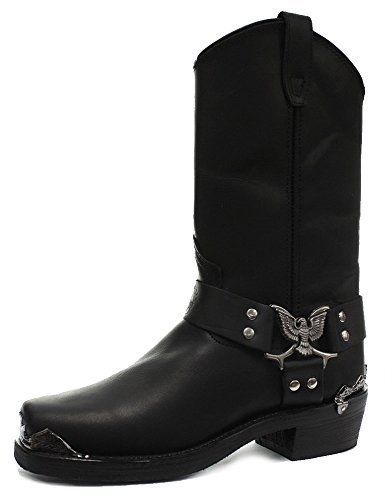 Grinders Nero Eagle Uomini Hi Cowboy Moto Pelle Occidentali Nuovi Stivali 41