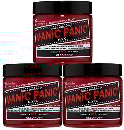 Manic Panic Cleo Rose Classic Creme, Vegan, Cruelty Free, Red Semi Permanent Hair Dye 3 x 118ml