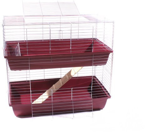 XXL-PP Hasenkäfig Kaninchen Meerschweinchen Nagerkäfig Kleintier 2 Ebenen Doppel weinrot 9 Kilogramm