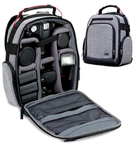 USA Gear DSLR Kamerarucksack, Kameratasche, Kamera Fotorucksack für Spiegelreflexkamera mit Kundengerechten Zubehörteilern, Wetterbeständiger Boden und Bequemer Rückenstütze - Grau