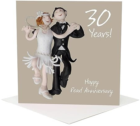 Holy Mackerel pearl 30th wedding anniversary card for a couple - designed by artist Erica Sturla - 15cm square and blank inside for your message - made in the UK