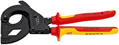 Knipex Coupe-câbles à cliquet pour câbles à blindage acier (câbles SWA) noire laquée, isolées par gaines bi-matière, certifiées VDE 315 mm 95 36 315 A