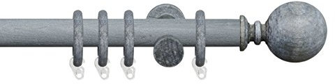 Liedeco Gardinenstange Vorhangstange Stilgarnitur Komplettgarnitur Terra Kugel | Holz | weiß, grau | 28 mm Ø (kalkgrau, 200 cm)
