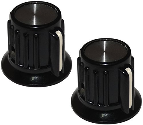 Aerzetix 2 Potentiometer Knöpfe für glatte 6.35mm Ø20x17mm Achse. Farbe: Schwarz / Silber