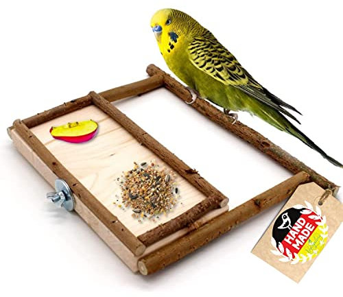 Vogelgaleria® Handgemachtes Sitzbrett mit Naturholz - Anflugstange | Wellensittich Zubehör für die Voliere oder den Vogelkäfig