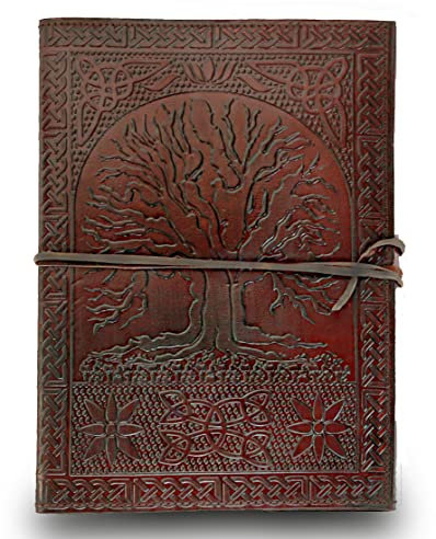 Jaald 25 cm Notizblock Notizen Notizbuch Seiten Handgemacht Album Tagebuch Leder mit Lederbezug Geschenke Antik Keltische Baum des Lebens Gurt